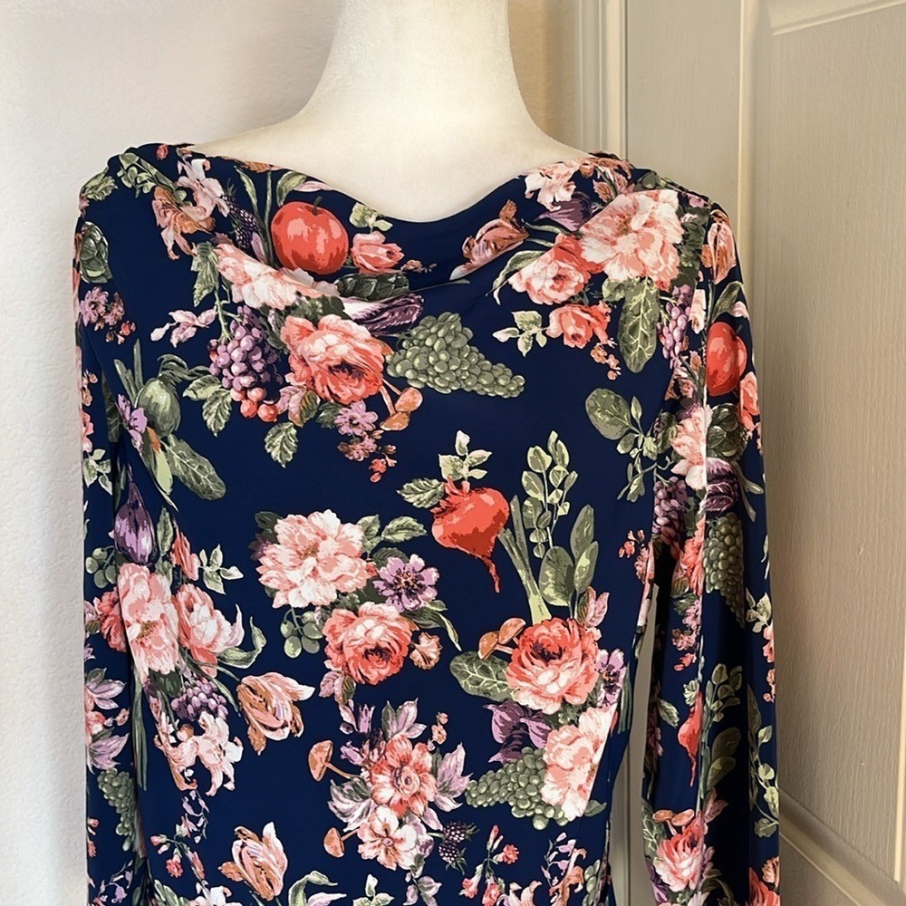 Abercrombie & Fitch Floral Asymmetric Hem Midi Dress Wedding Guest sz XL NWOT - Picture 3 of 13